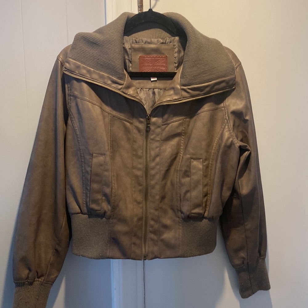Miss London greige color faux leather jacket. Size XL. Short waisted.